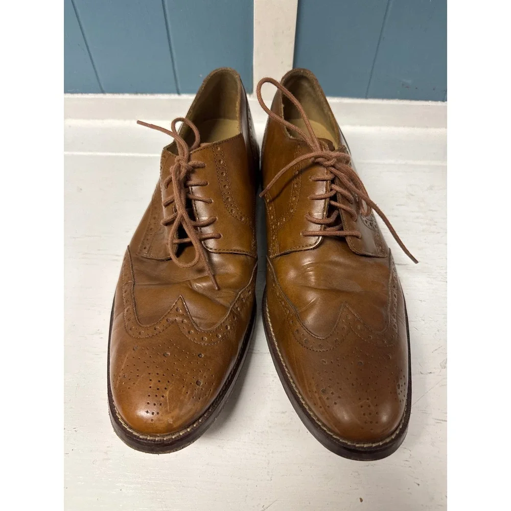 Cole Haan Mens Wingtip Oxford Brogue Shoes Brown Leather Lace Up Dress‎ Size 11